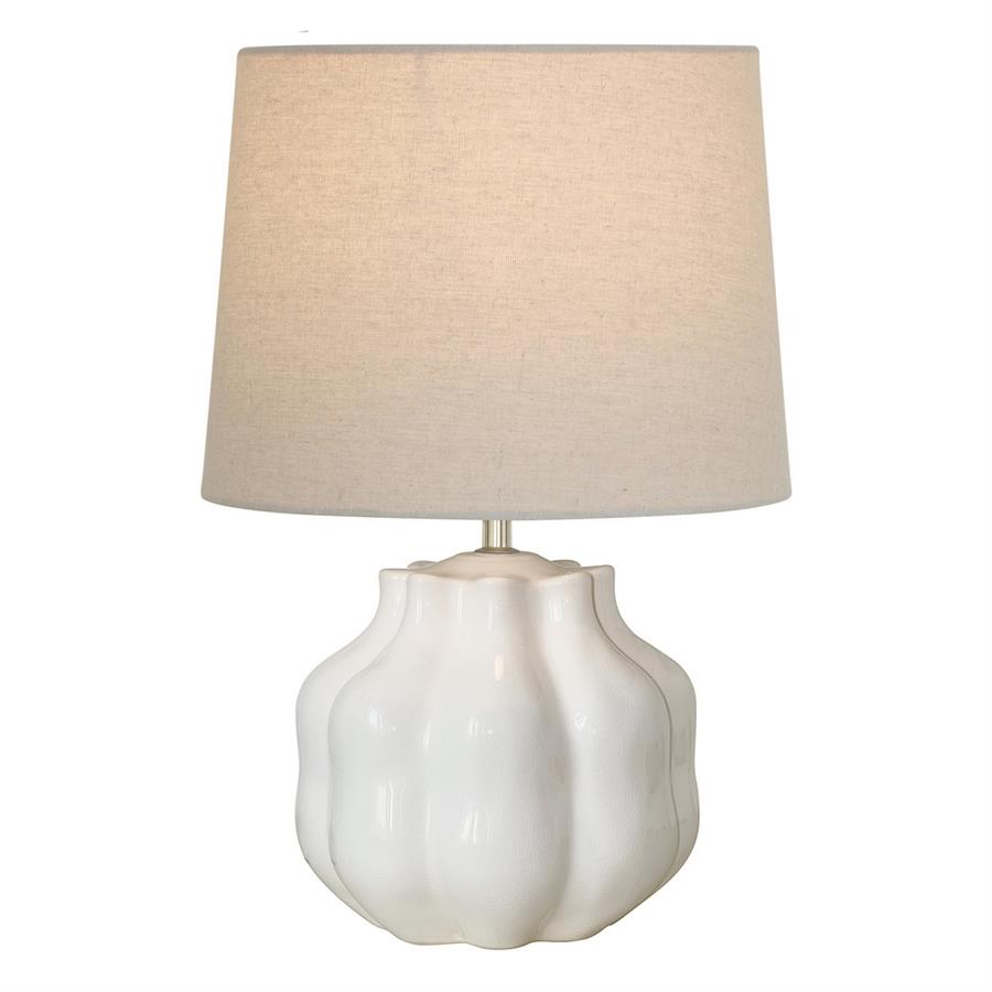 Lampada da tavolo in ceramica bianca con paralume beige 30x30x45,5 cm - Pomo