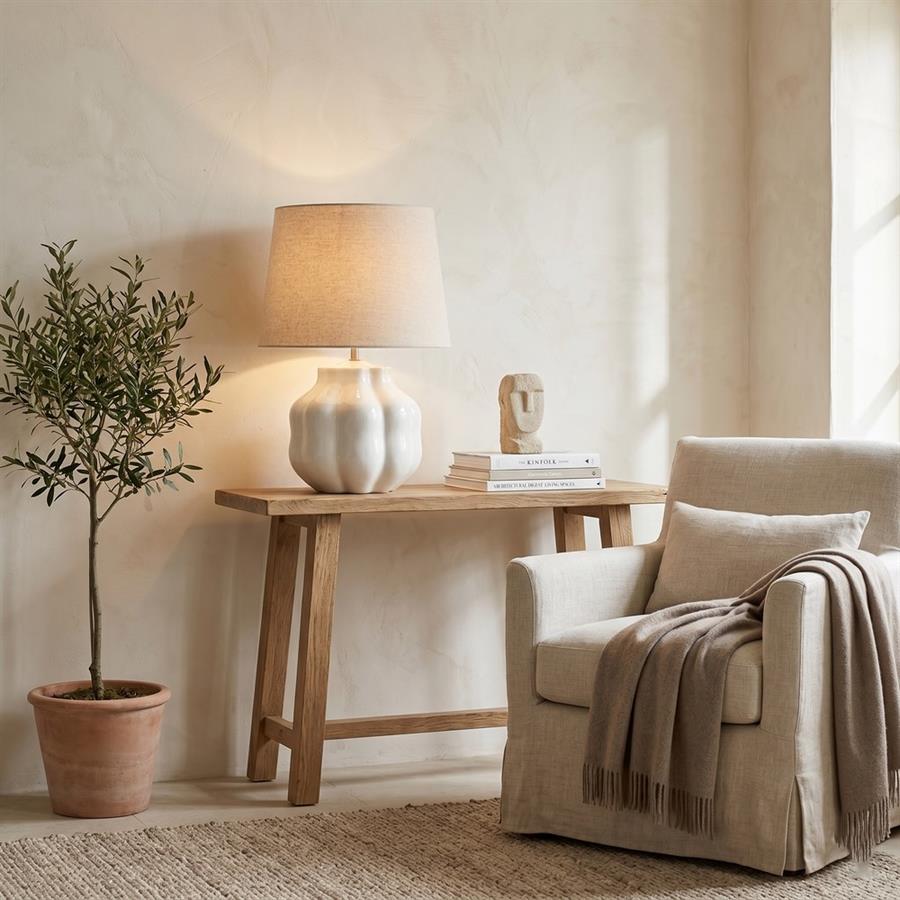 Lampada da tavolo in ceramica bianca con paralume beige 30x30x45,5 cm - Pomo