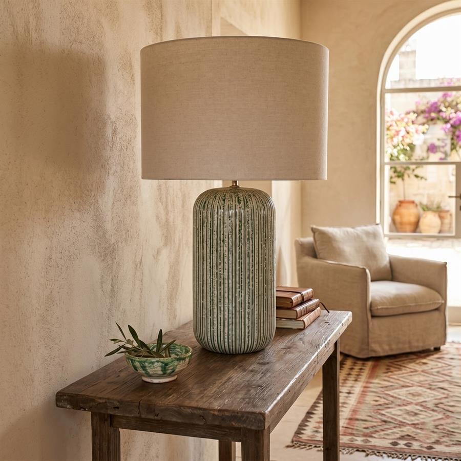 Lampada da tavolo in ceramica cilindrica con paralume beige 50x50x78,5 cm - Capri