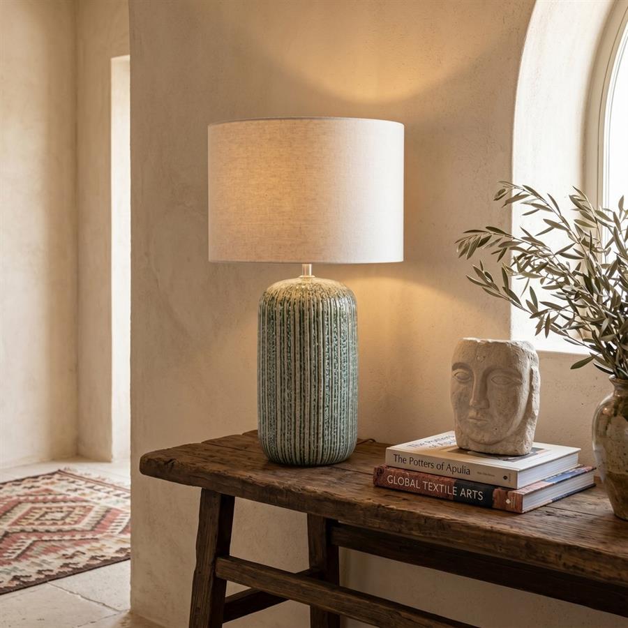 Lampada da tavolo in ceramica cilindrica con paralume beige 30x30x52 cm - Capri