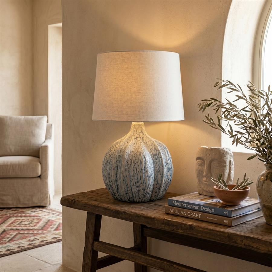 Lampada da tavolo in ceramica effetto marino con paralume beige 40x40x53 cm - Tropea