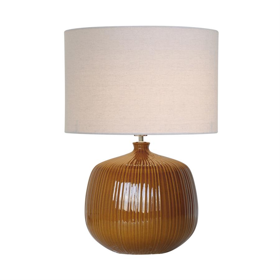 Lampada da tavolo in ceramica terracotta lavorata con paralume beige 50x50x70 cm - Elba