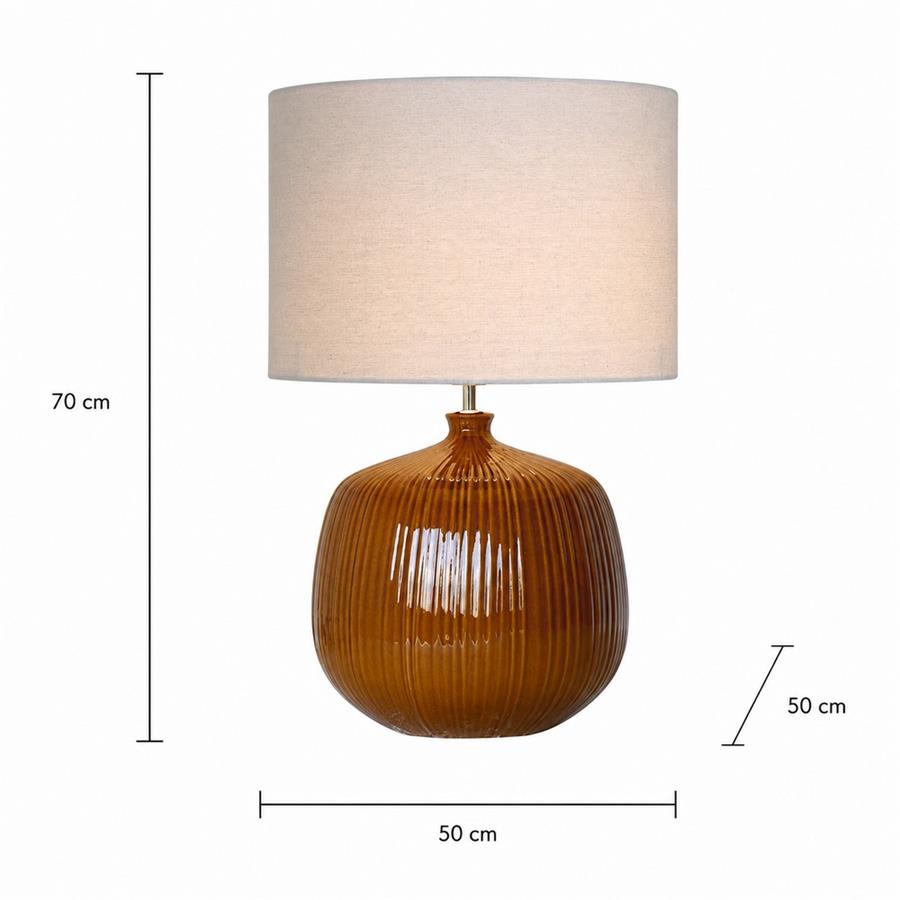 Lampada da tavolo in ceramica terracotta lavorata con paralume beige 50x50x70 cm - Elba