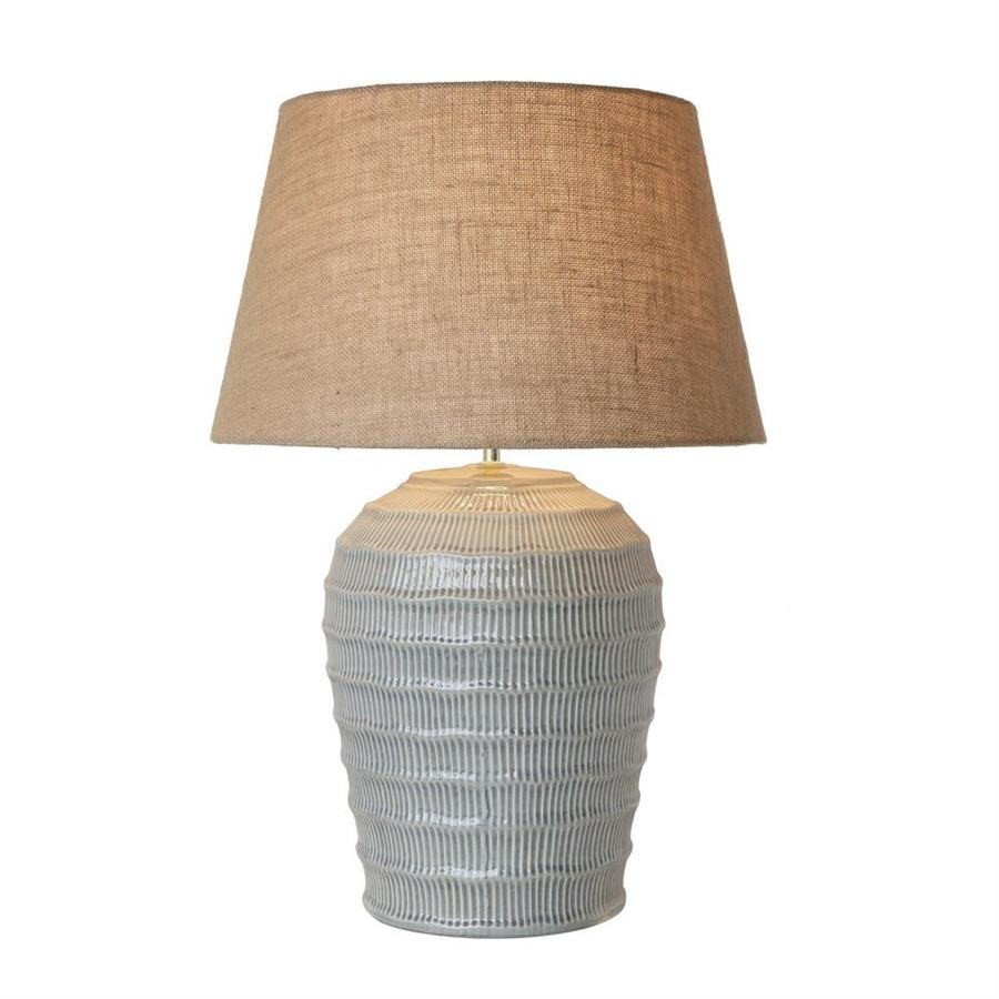 Lampada da tavolo in ceramica grigia lavorata con paralume beige 50x50x72,5 cm - Texta