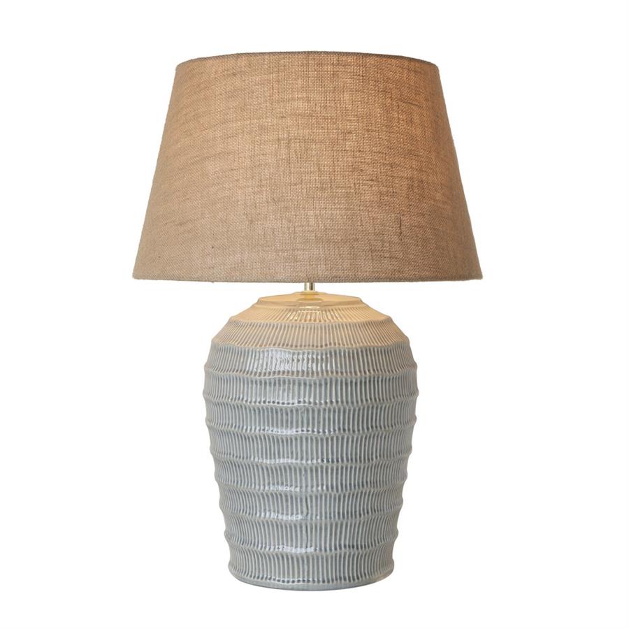 Lampada da tavolo in ceramica grigia lavorata con paralume beige 50x50x72,5 cm - Texta