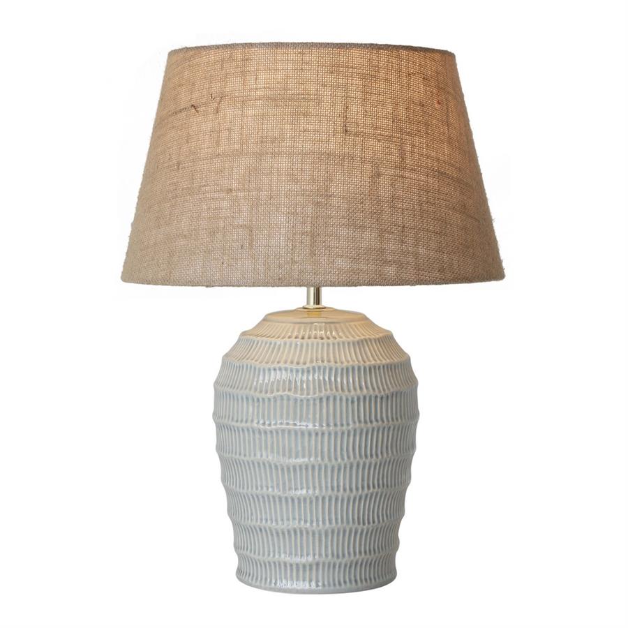 Lampada da tavolo in ceramica grigia lavorata con paralume beige 38x38x52 cm - Texta