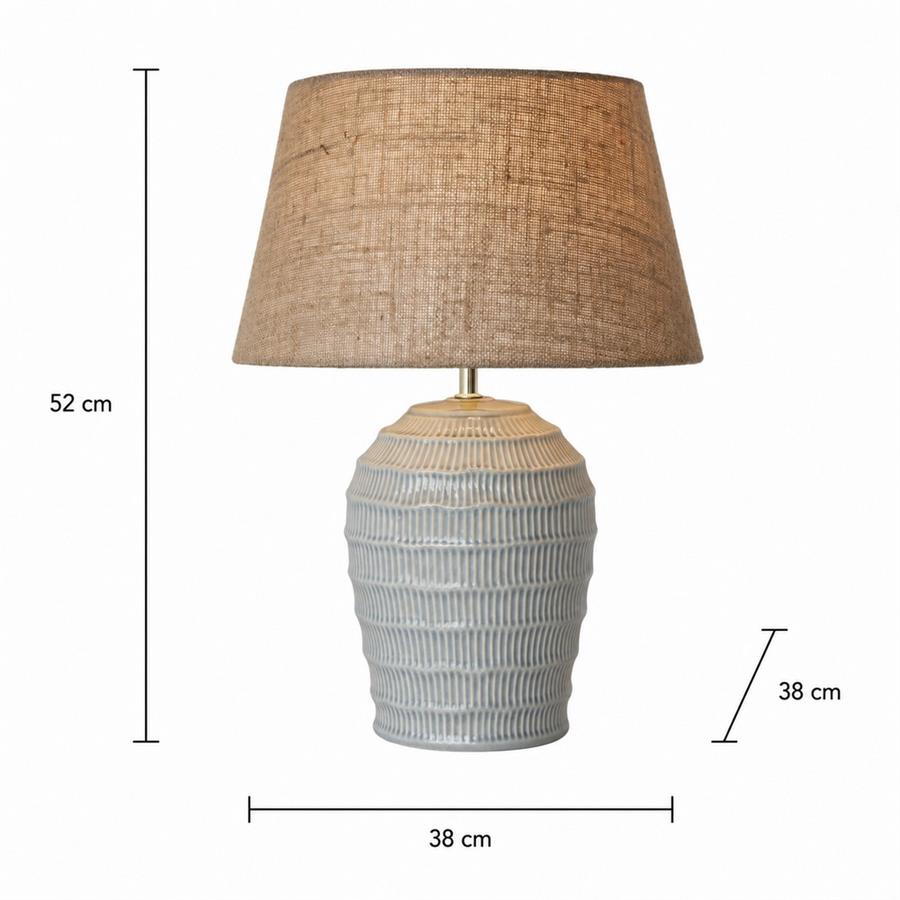 Lampada da tavolo in ceramica grigia lavorata con paralume beige 38x38x52 cm - Texta
