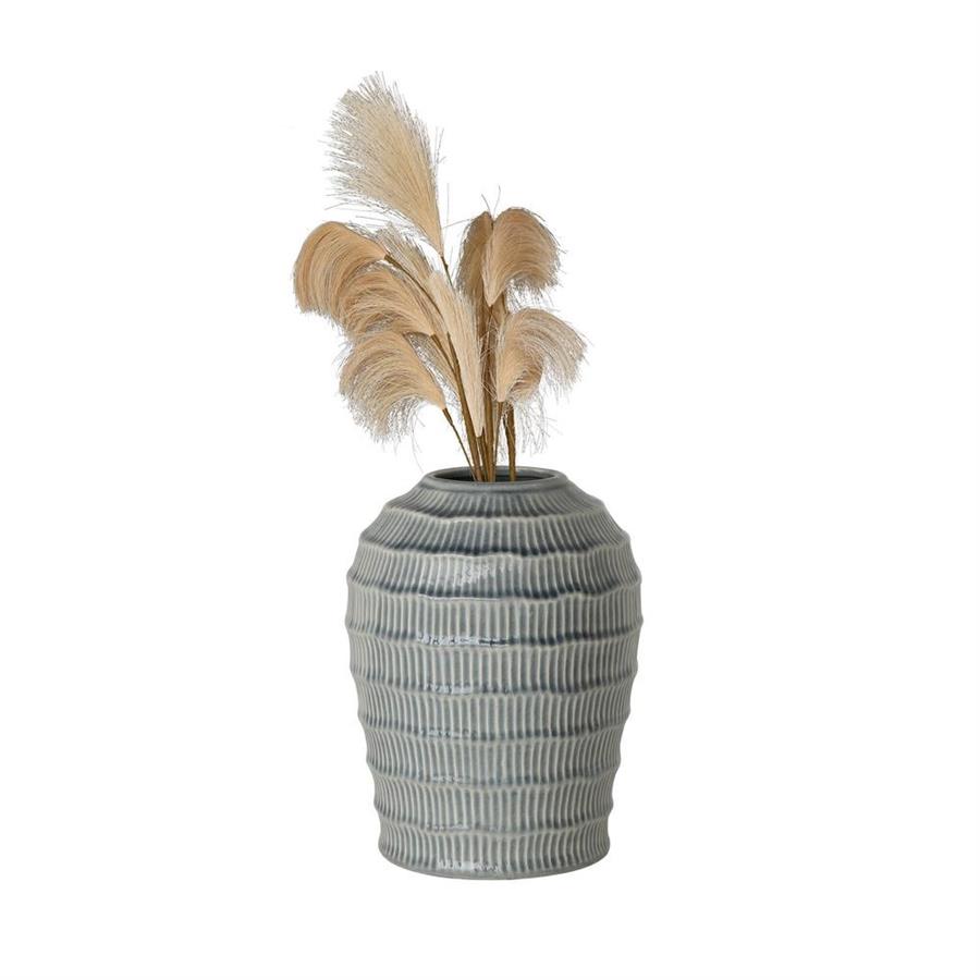 Vaso decorativo in ceramica grigia lavorata a rilievo 21x21x26,5 cm - Texta