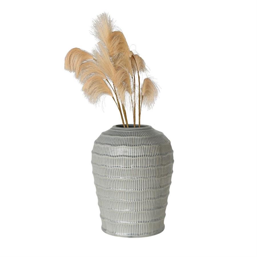 Vaso decorativo in ceramica grigia lavorata a rilievo 32x32x39,5 cm - Texta