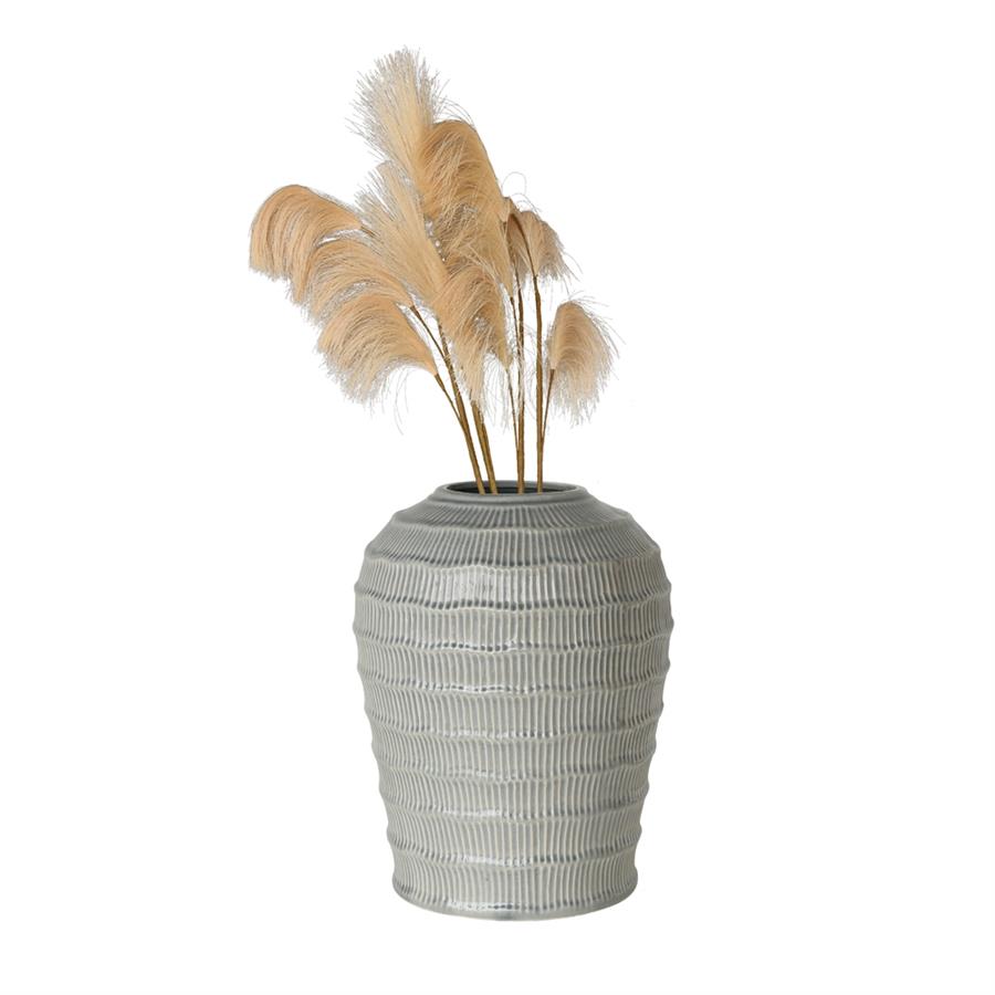 Vaso decorativo in ceramica grigia lavorata a rilievo 32x32x39,5 cm - Texta