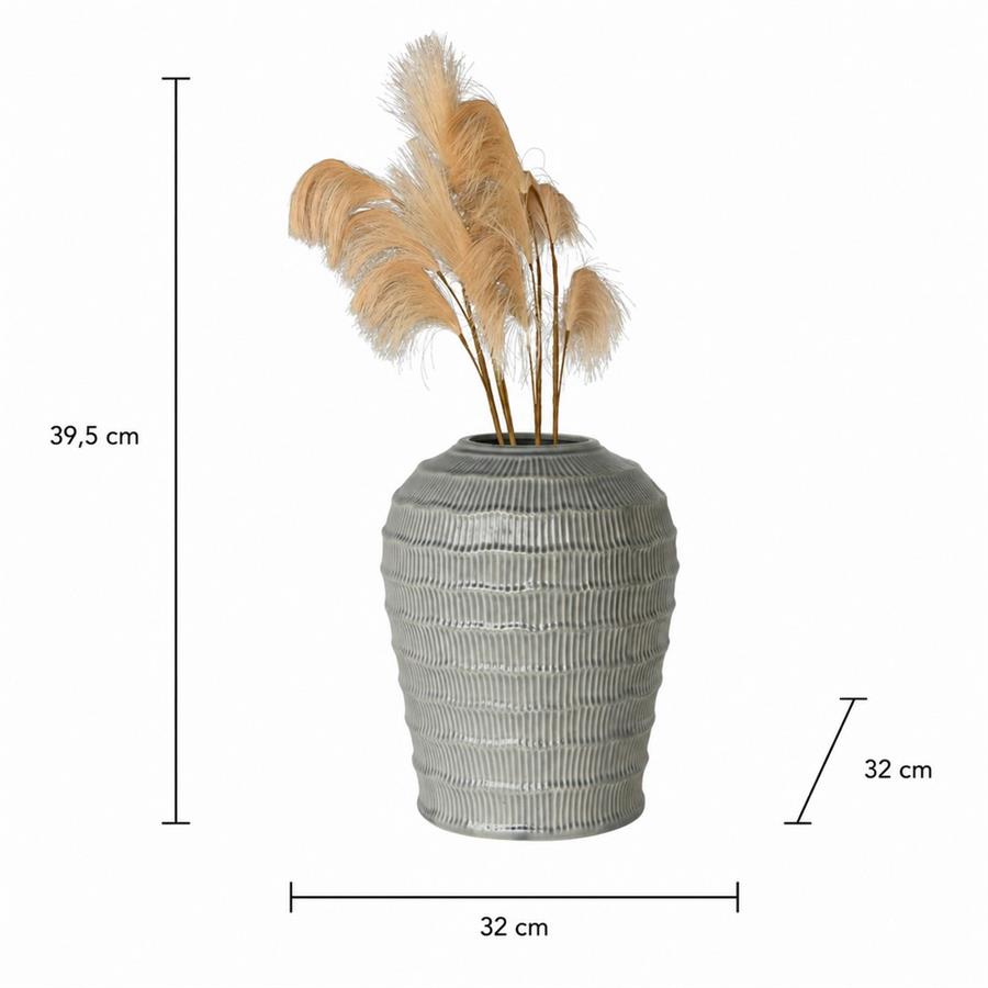 Vaso decorativo in ceramica grigia lavorata a rilievo 32x32x39,5 cm - Texta