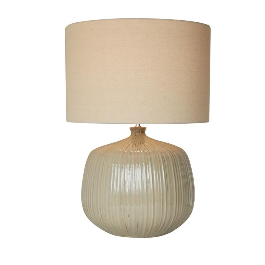 Lampada da tavolo in ceramica beige lavorata con paralume beige 50x50x70 cm - Elba