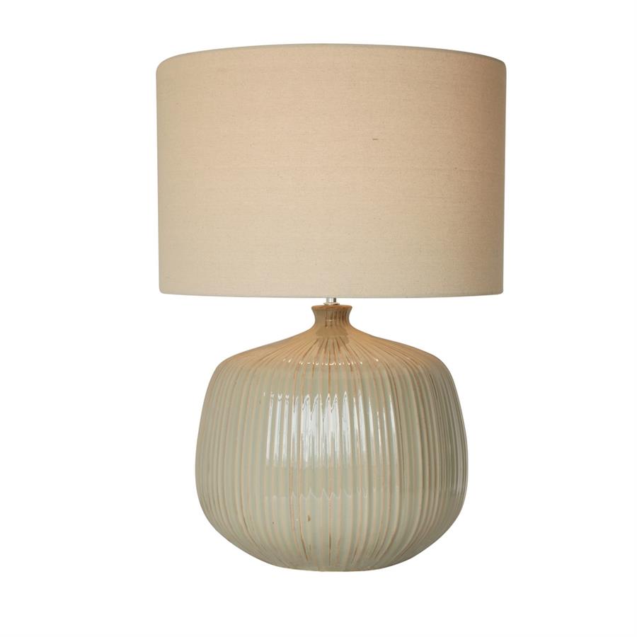 Lampada da tavolo in ceramica beige lavorata con paralume beige 50x50x70 cm - Elba