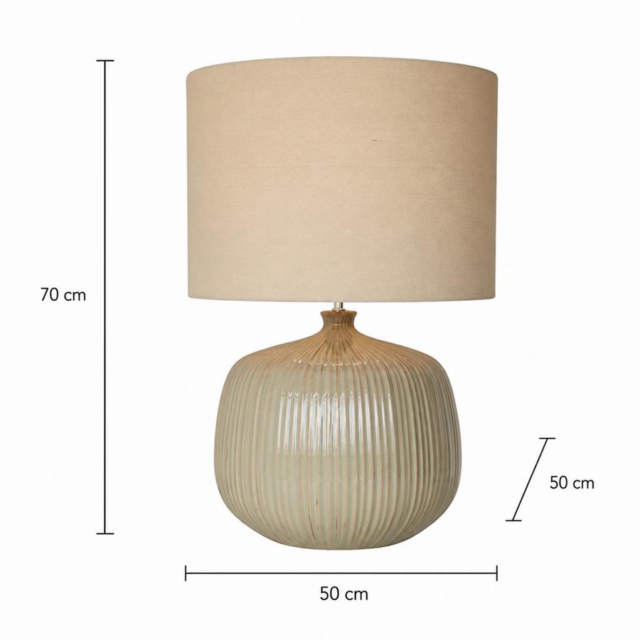 Lampada da tavolo in ceramica beige lavorata con paralume beige 50x50x70 cm - Elba