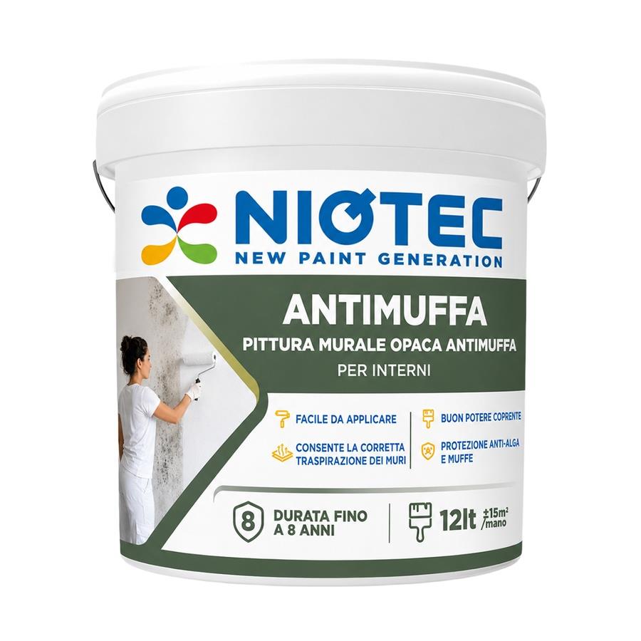 Pittura murale antimuffa bianca per interni 12 L -  Niotec