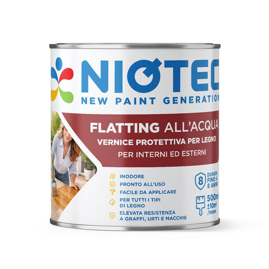 Flatting all'acqua trasparente lucido per legno 500 ml - Niotec