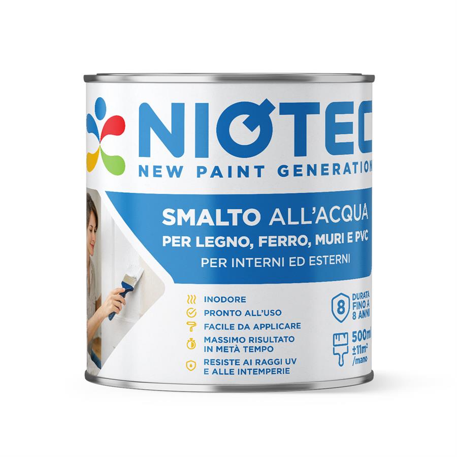 Smalto all'acqua lucido RAL 7035 per legno ferro e PVC 500 ml - Niotec