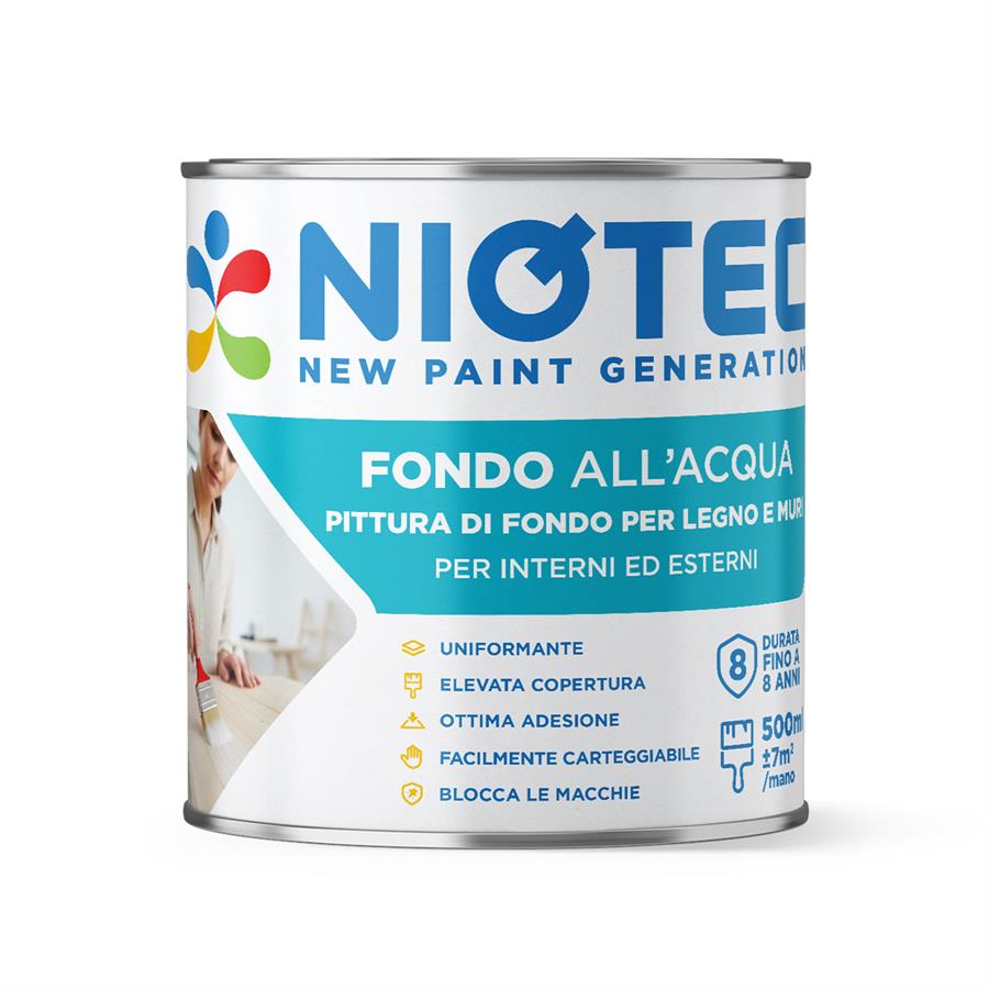 Fondo all'acqua bianco per legno e muri 500 ml - Niotec
