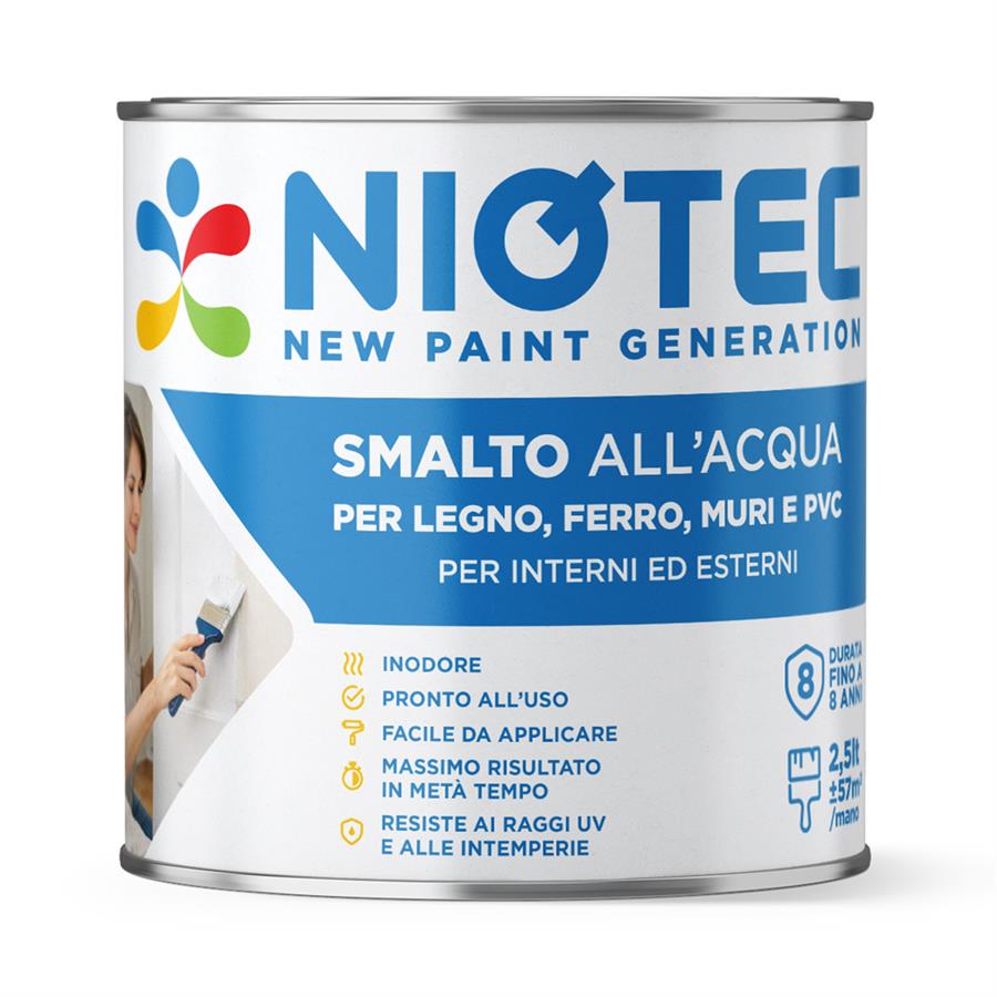 Smalto all'acqua lucido bianco per legno ferro e PVC 2,5 L - Niotec
