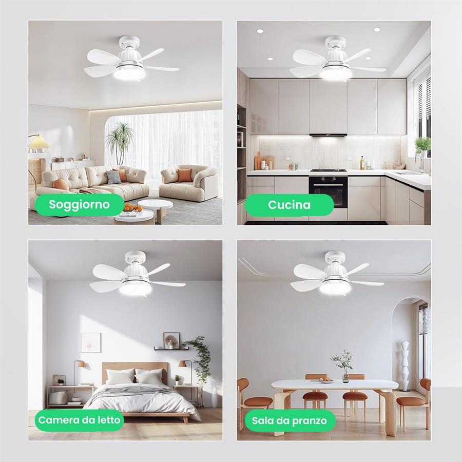 Ventilatore da soffitto con luce LED e telecomando 45,8 cm