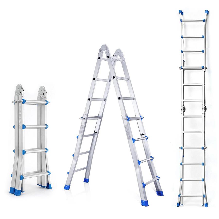 Scala telescopica multifunzione in alluminio 4+4 pioli 398 cm 150 kg