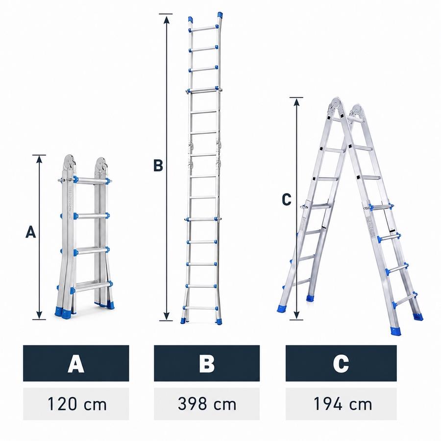 Scala telescopica multifunzione in alluminio 4+4 pioli 398 cm 150 kg