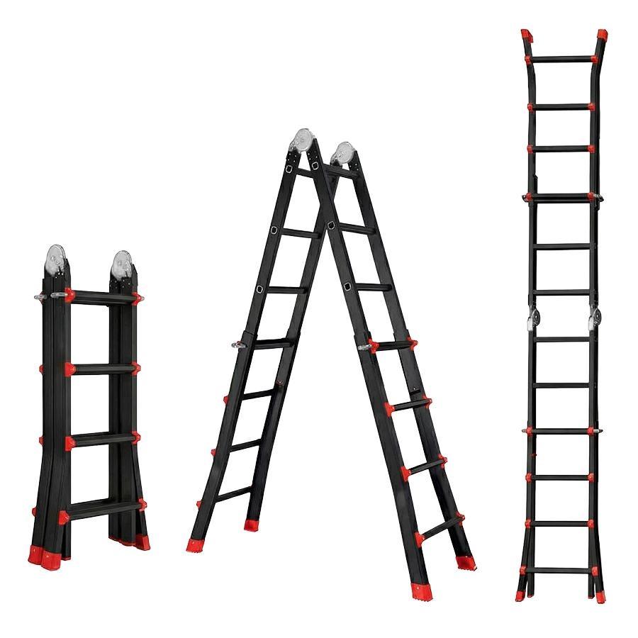 Scala telescopica multifunzione nera in alluminio 4+4 pioli 398 cm