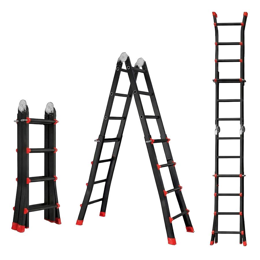 Scala telescopica multifunzione nera in alluminio 4+4 pioli 398 cm