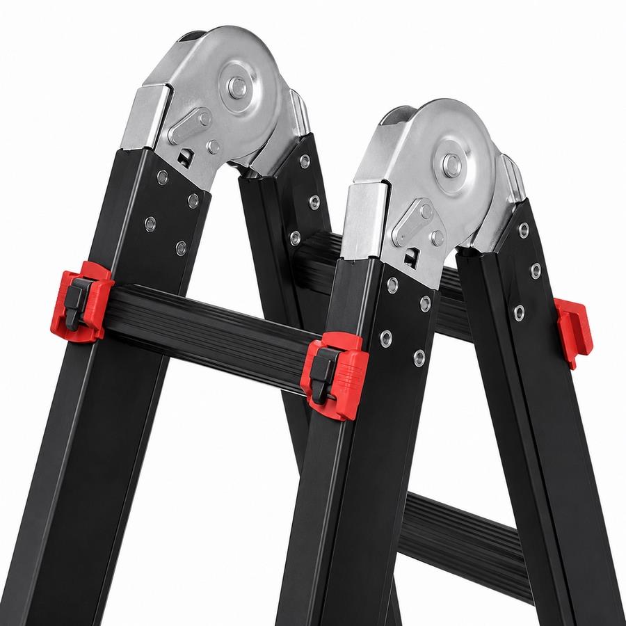 Scala telescopica multifunzione nera in alluminio 4+4 pioli 398 cm