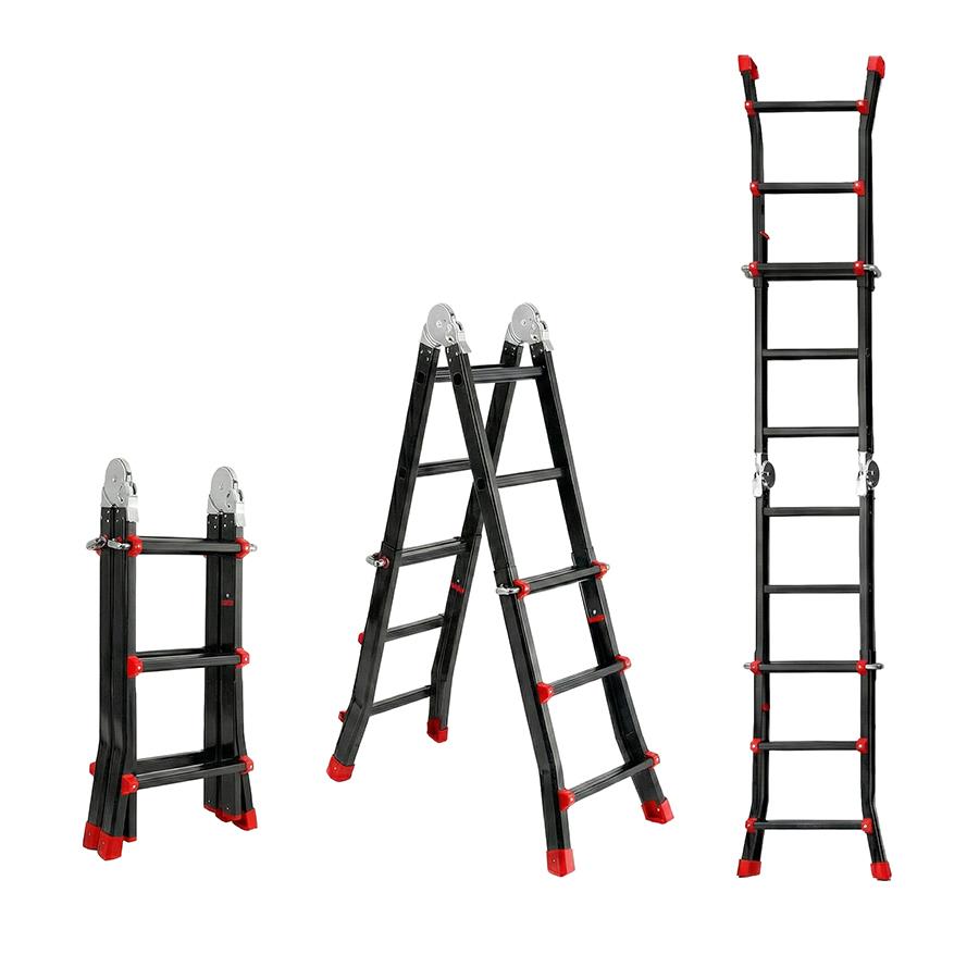 Scala telescopica multifunzione nera 3+3 pioli in alluminio 286 cm