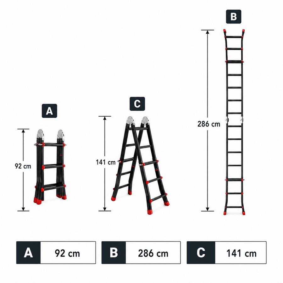 Scala telescopica multifunzione nera 3+3 pioli in alluminio 286 cm