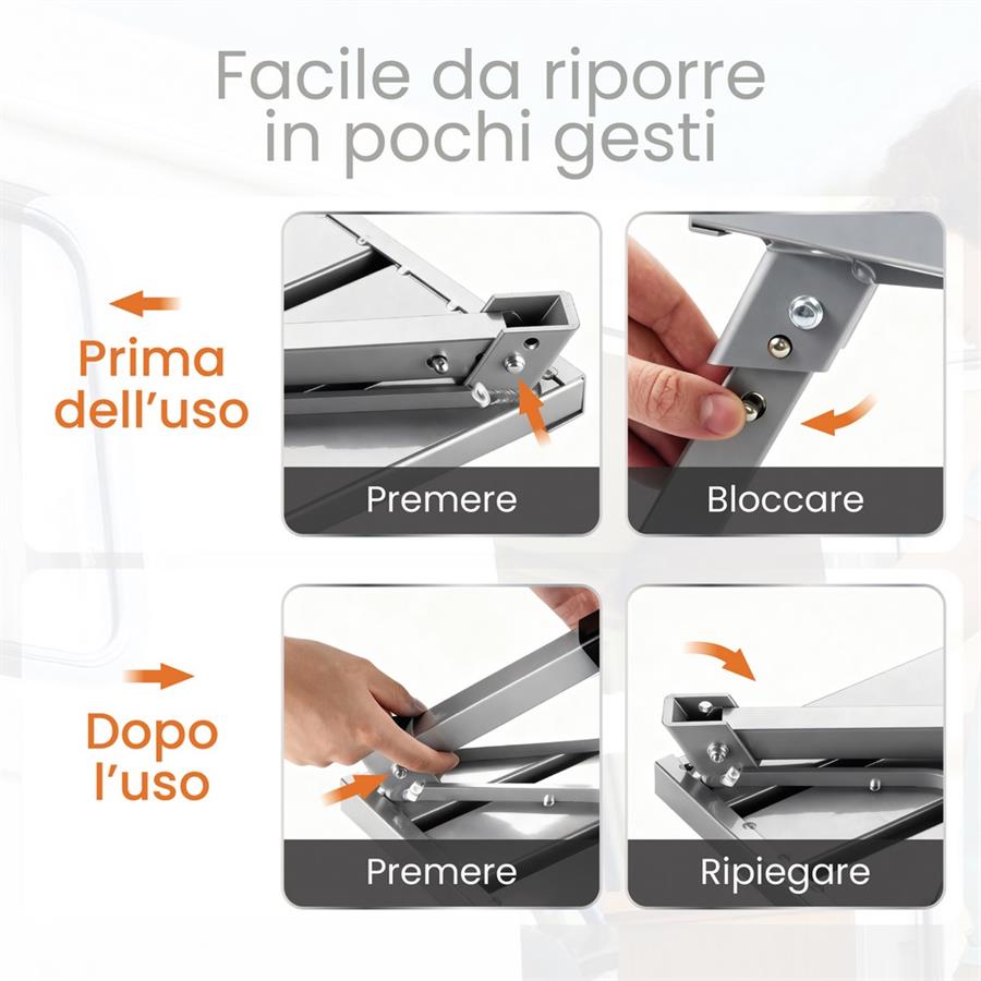 Scalino pieghevole antiscivolo in alluminio 48 cm portata 70 kg