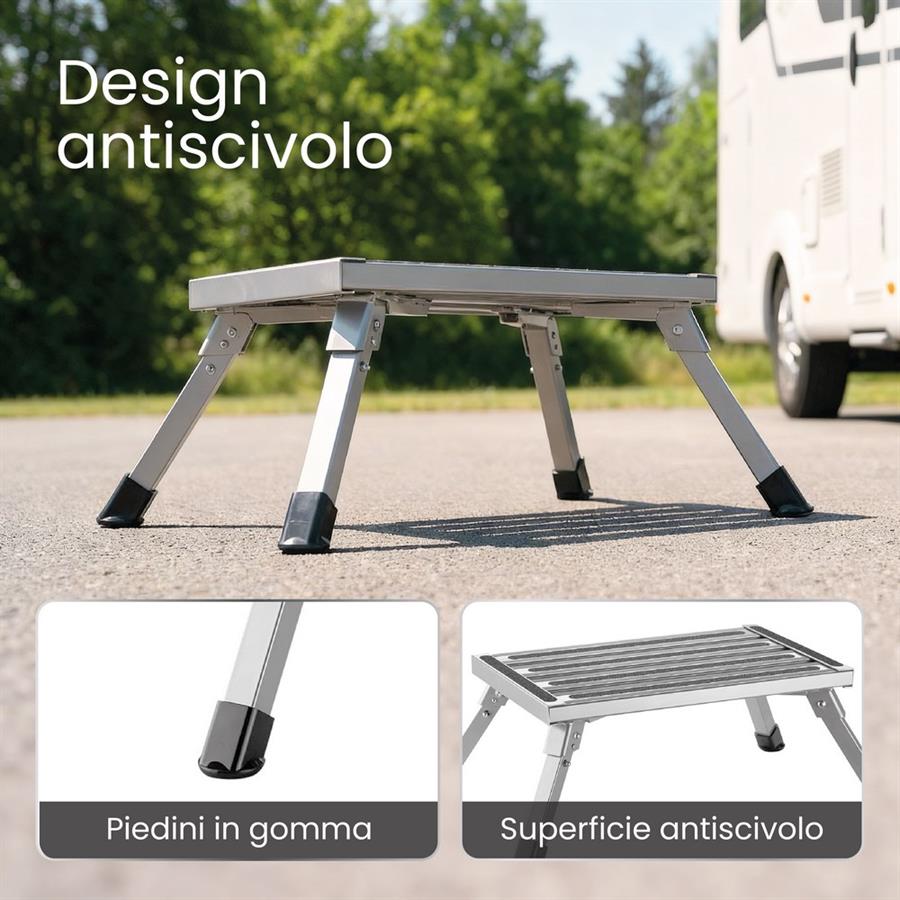 Scalino pieghevole antiscivolo in alluminio 48 cm portata 70 kg
