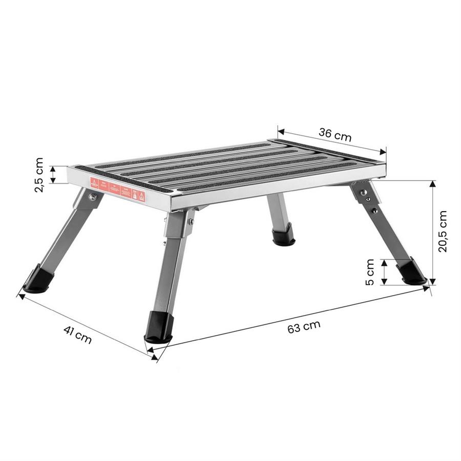 Scalino pieghevole antiscivolo in alluminio 48 cm portata 70 kg