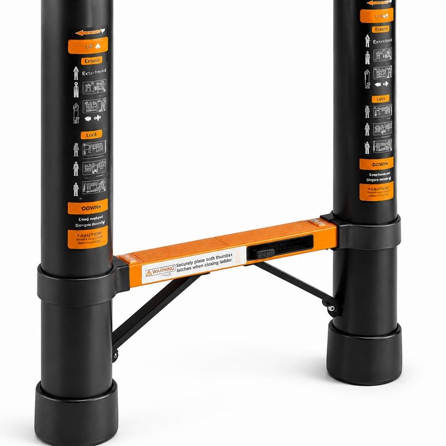 Scala telescopica singola nera e arancione in alluminio 2,6 m portata 150 kg