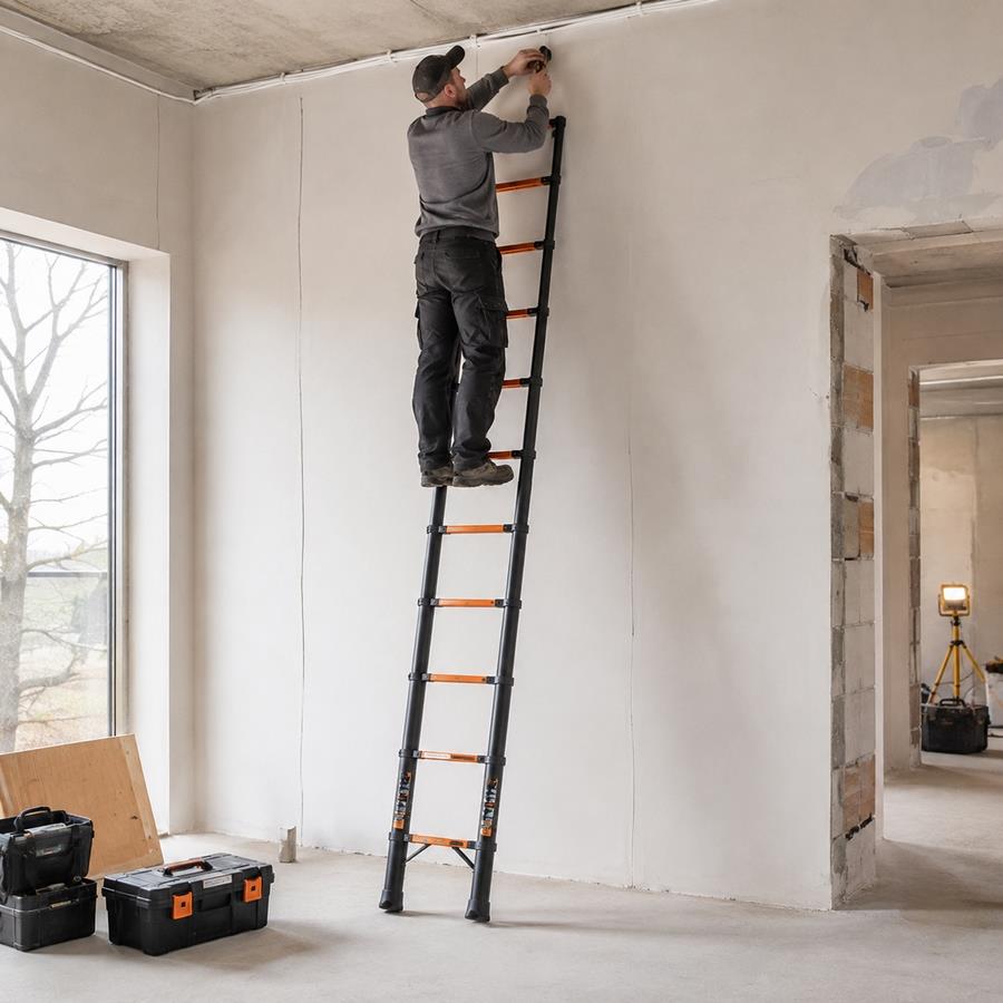 Scala pieghevole singola nera in alluminio da 5 m con bloccaggio automatico