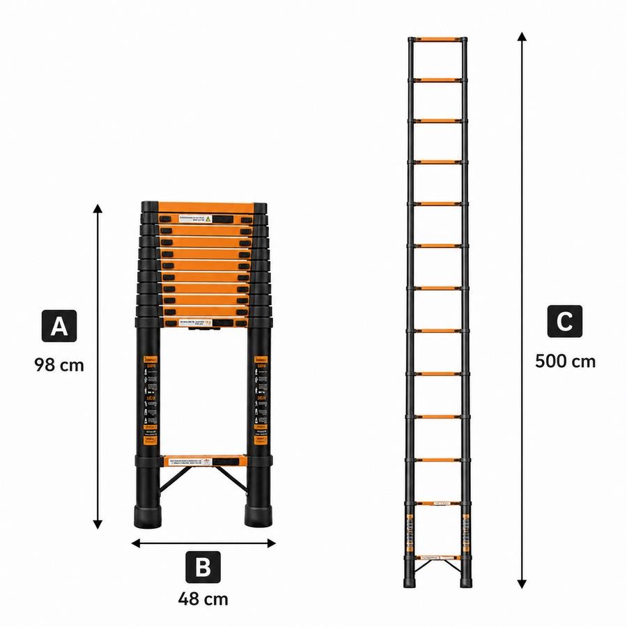 Scala pieghevole singola nera in alluminio da 5 m con bloccaggio automatico