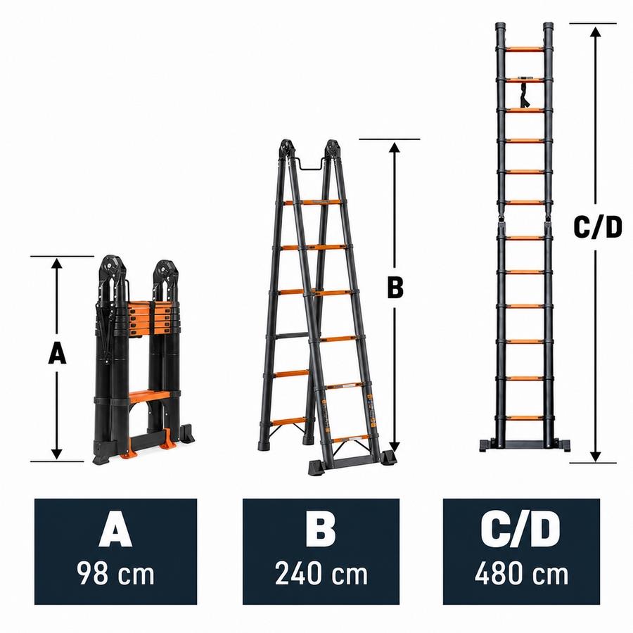 Scala pieghevole doppia in alluminio con estensione 480 cm