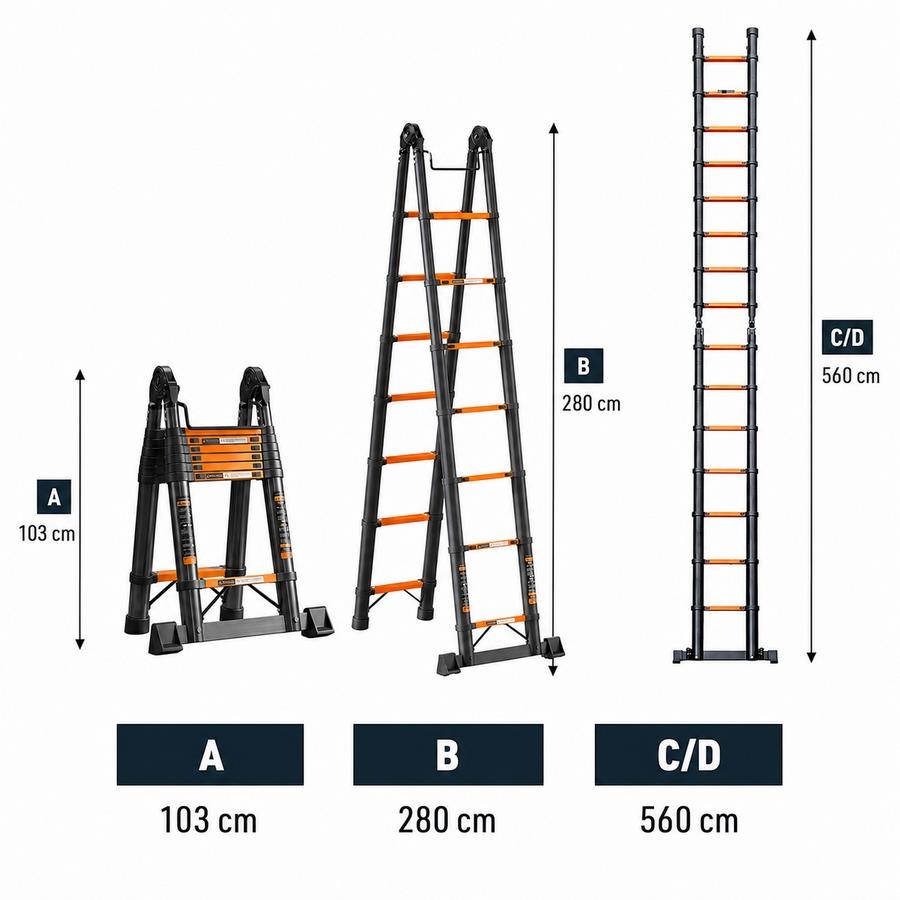 Scala leggera con sistema telescopico con blocco automatico estensione 560 m
