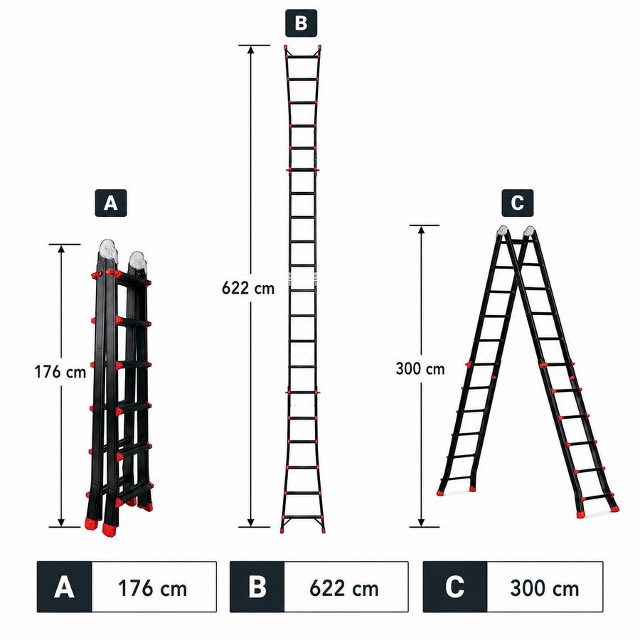 Scala multifunzione pieghevole nera in alluminio