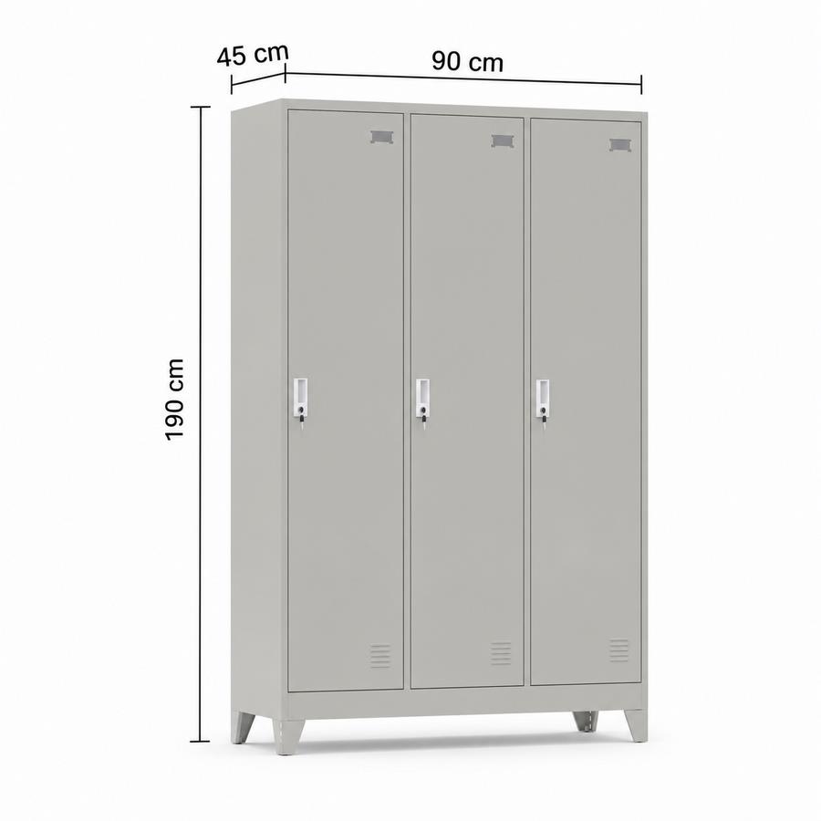 Armadietto spogliatoio metallico 3 ante grigio 90x45x190 cm - Yumi