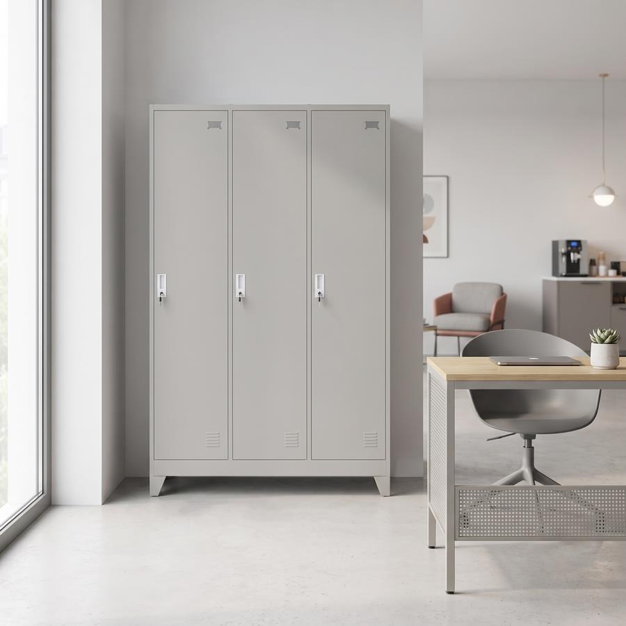 Armadietto spogliatoio metallico 3 ante grigio 90x45x190 cm - Yumi