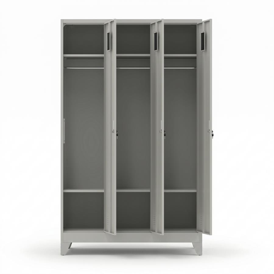 Armadietto spogliatoio metallico 3 ante grigio 90x45x190 cm - Yumi