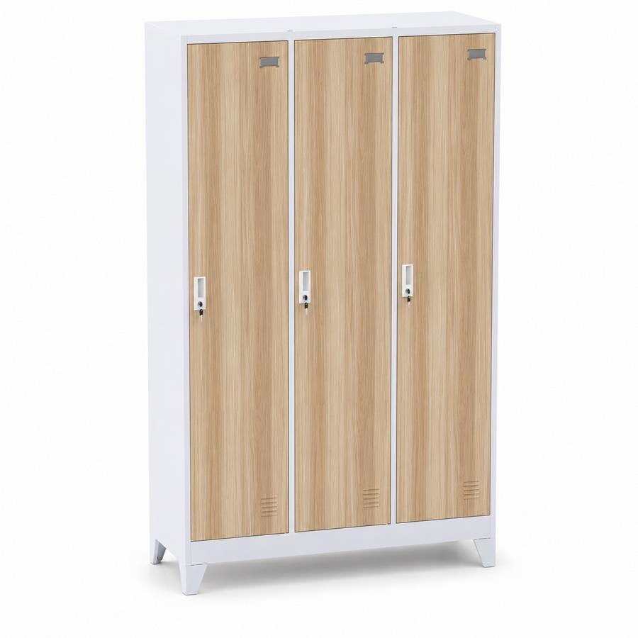 Armadietto spogliatoio metallico 3 ante rovere e bianco 90x45x190 cm - Yumi