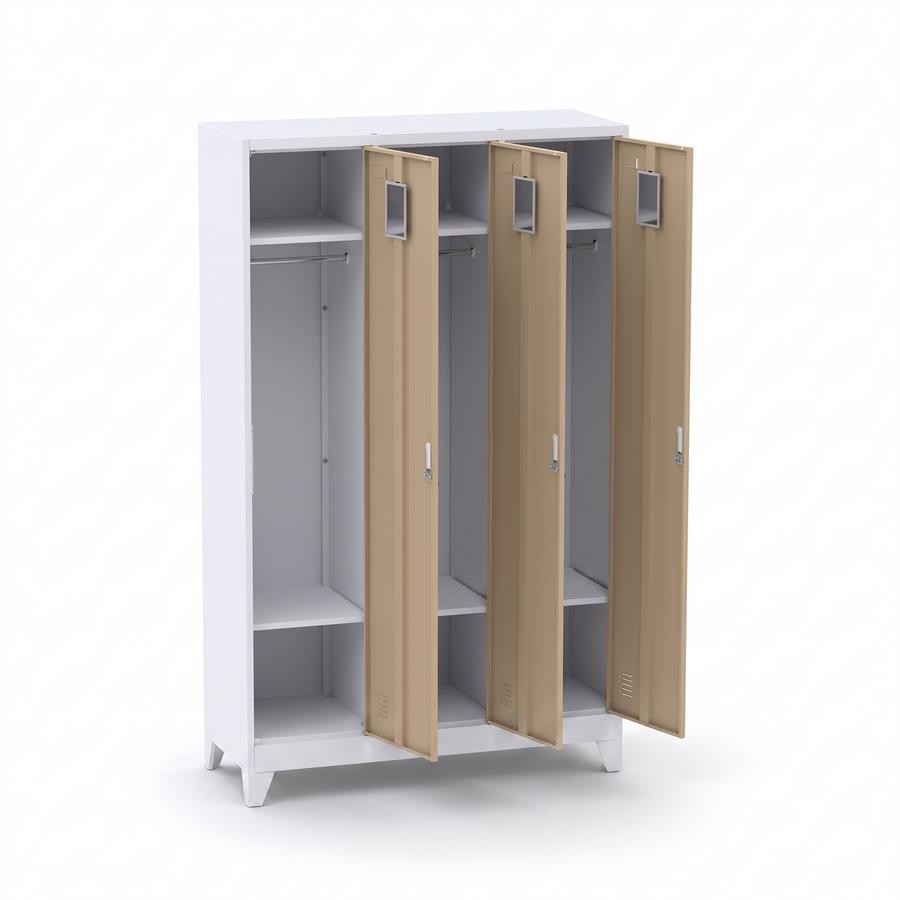 Armadietto spogliatoio metallico 3 ante rovere e bianco 90x45x190 cm - Yumi