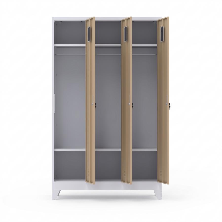 Armadietto spogliatoio metallico 3 ante rovere e bianco 90x45x190 cm - Yumi