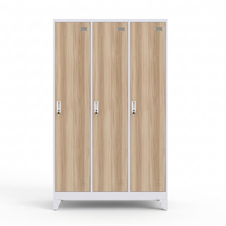 Armadietto spogliatoio metallico 3 ante rovere e bianco 90x45x190 cm - Yumi