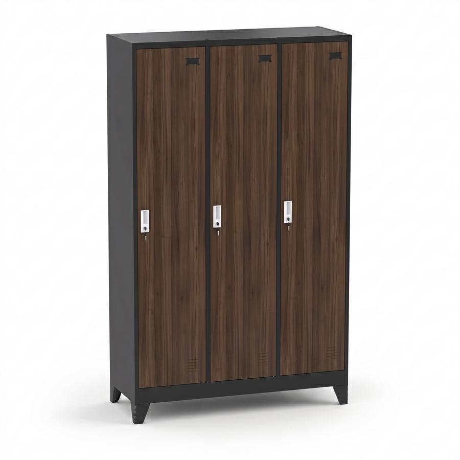 Armadietto in metallo 3 con ante noce e nero 90x45x190 cm - Yumi