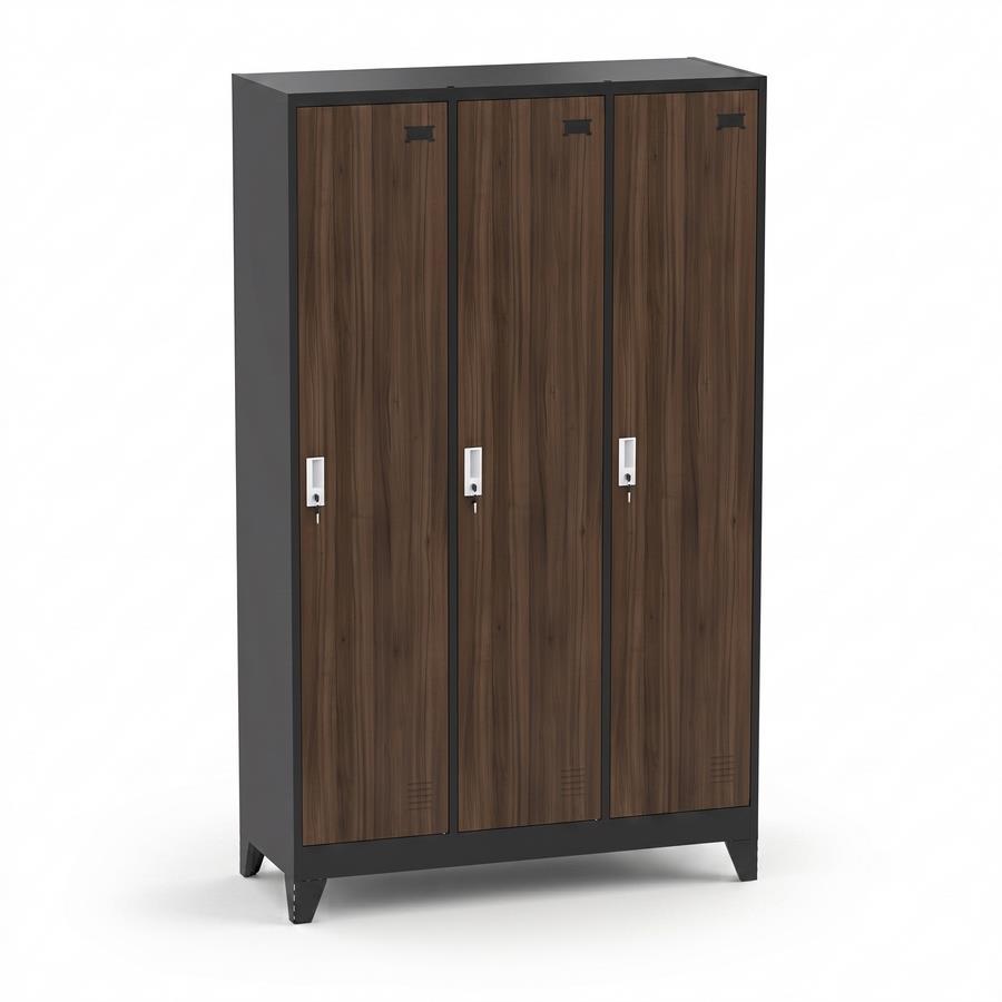 Armadietto in metallo 3 con ante noce e nero 90x45x190 cm - Yumi