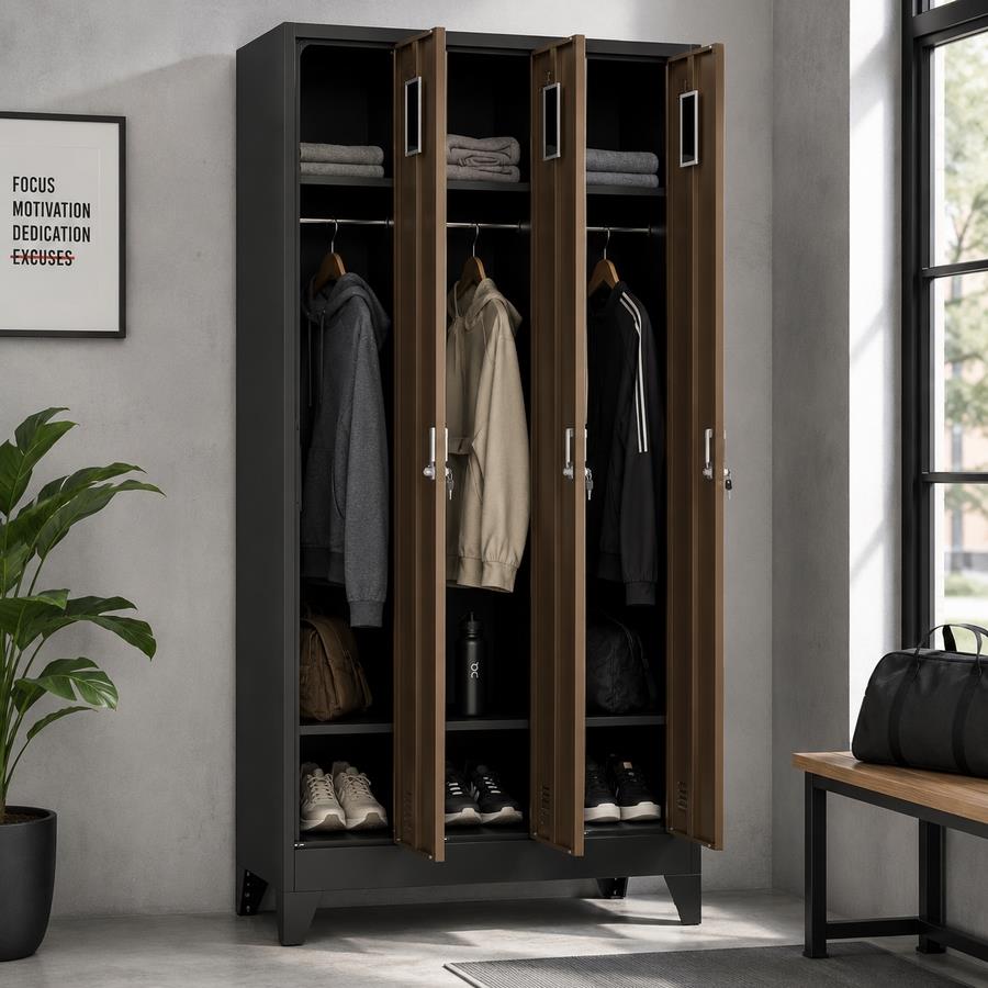 Armadietto in metallo 3 con ante noce e nero 90x45x190 cm - Yumi